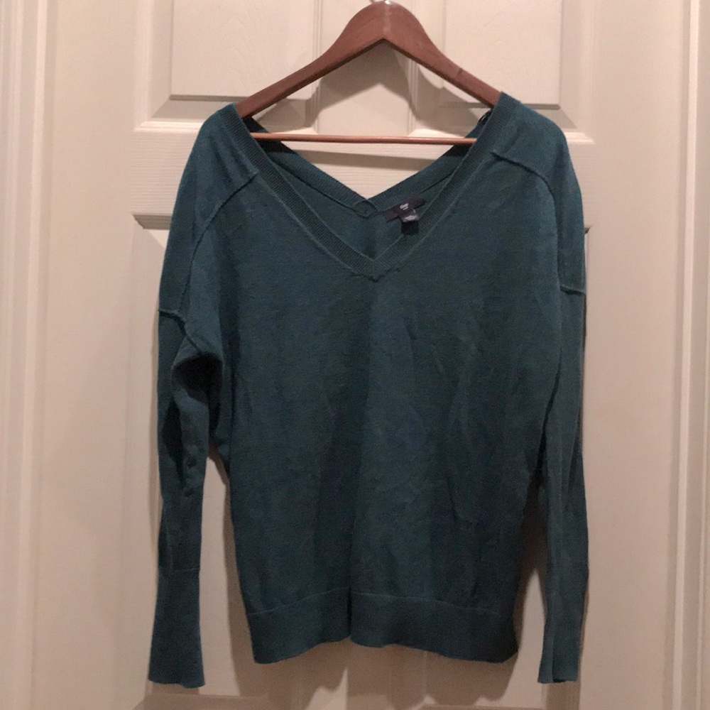 Gap slouchy v-neck blue-green sweater